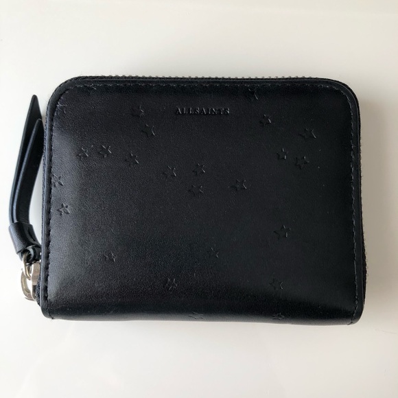 All Saints Handbags - All Saints Echo Mini Black Star-Embossed Leather Wallet
